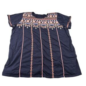 Jill Jill Jill Embroidered Navy Blue Top Shirt Womens‎ Size Large Cotton Blend